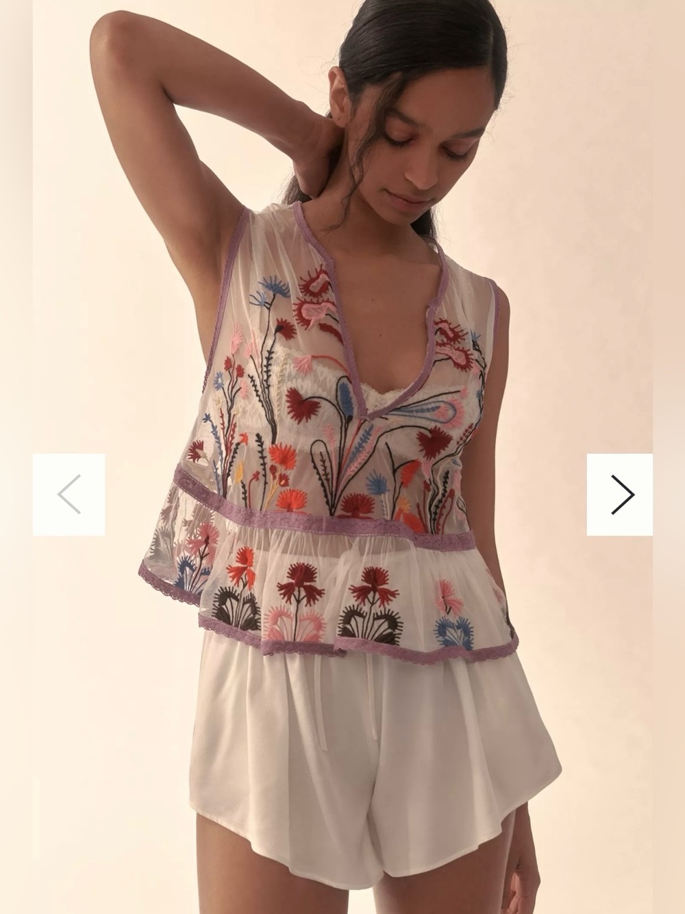 Anthropologie Floral Embroidered Sheer Mesh Tank